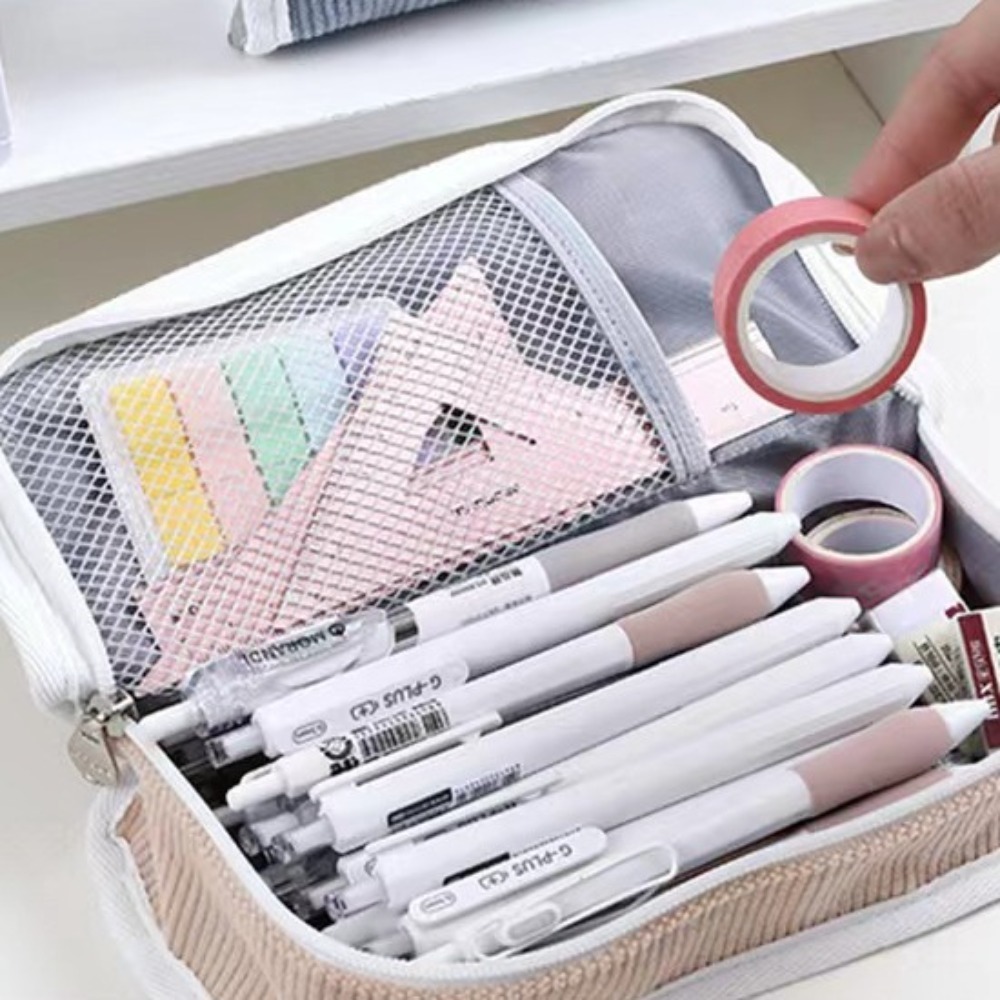 Pink Blue Grey Ins Stationery  - Aesthetic Large Pencil Case Pouch 评论和价格