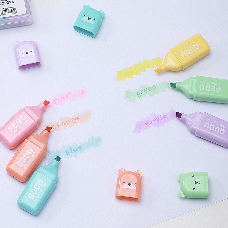 4/6/12 Pcs Kawaii Bear Highlig - Pastel Highlighter Set Double Ended 评论和价格